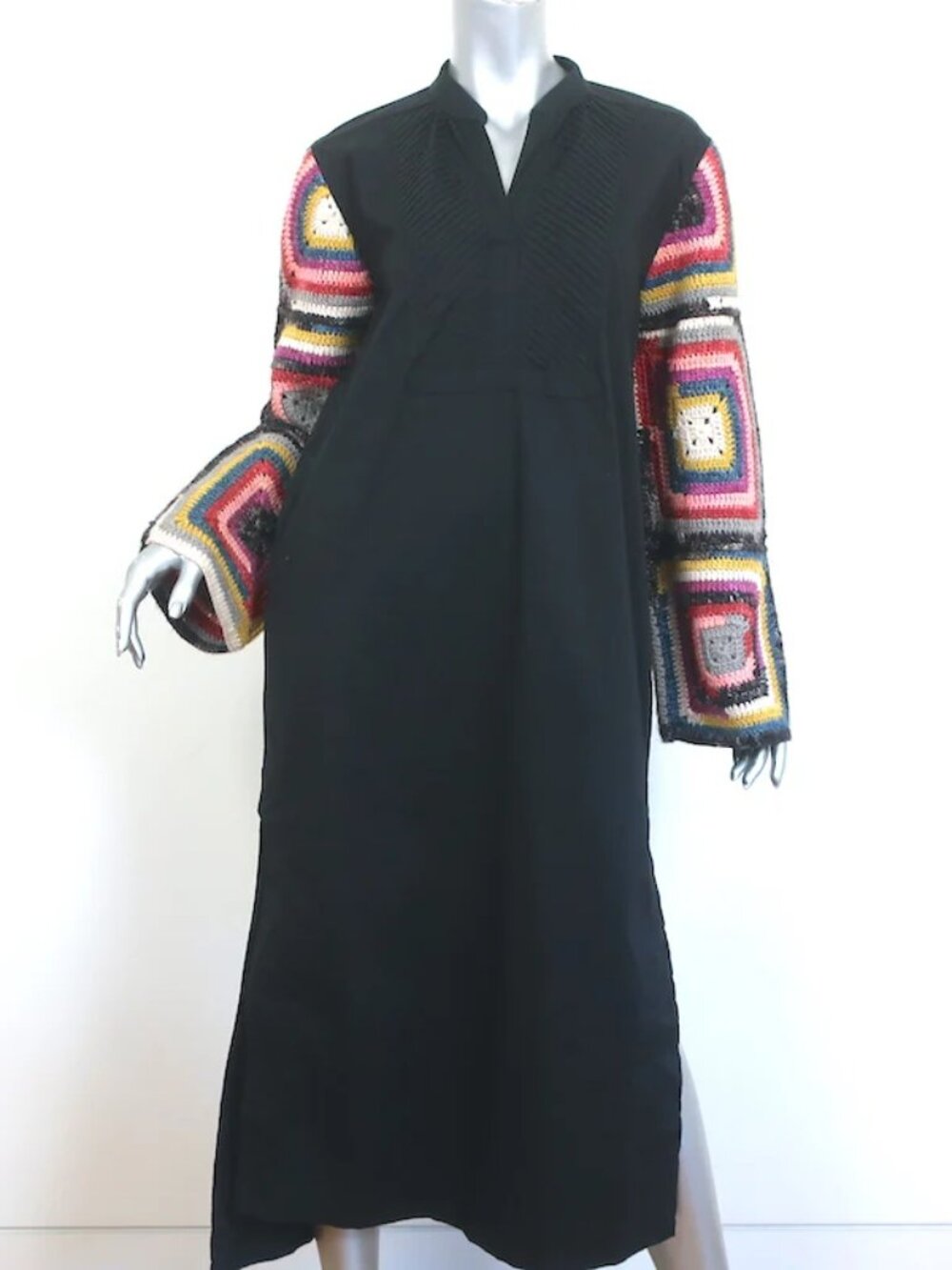 NWT!! SEA New York Crochet-Sleeve Midi Tunic Dress Black Stretch Cotton - XXS